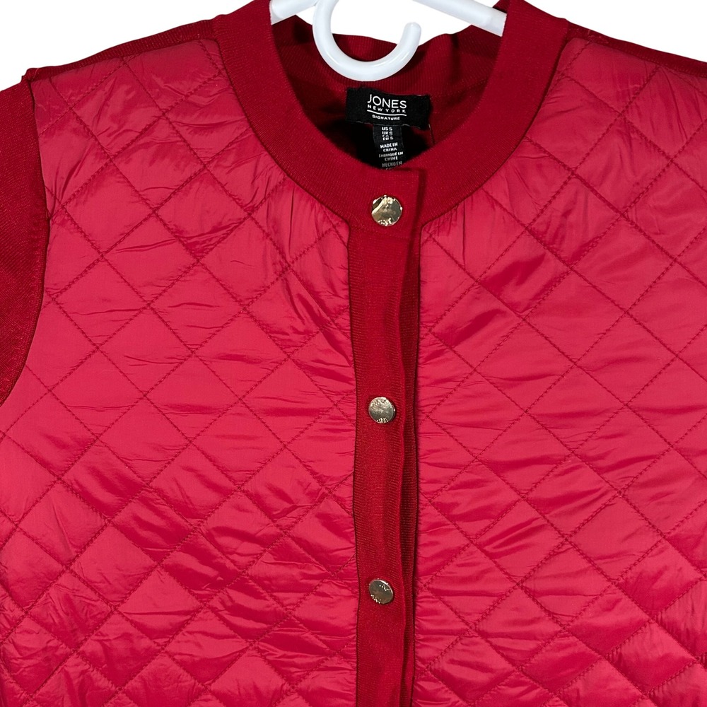 Jones New York Signature Red Quilted Mixed Media Cardigan Sweater Small NEW